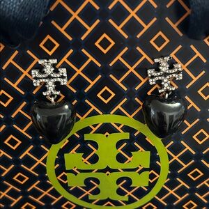 Tory Burch Kira Pave Black and Silver Stud Earrings